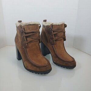 Sam Edelman Madge Women's Size 6.5 Leather faux fur Heeled Ankle Booties Lace Up